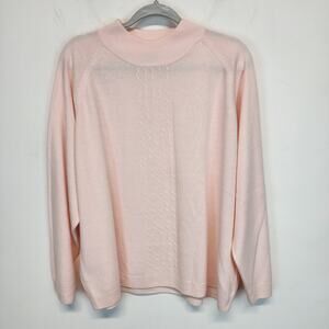 Vintage Allison Daley Cable Knit Sweater Size 3X Light Pink Mock Acrylic 90s Mom